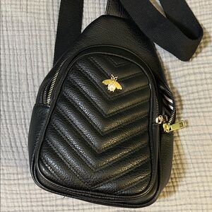 Black Quilted Backpack with Gold Bee Accent